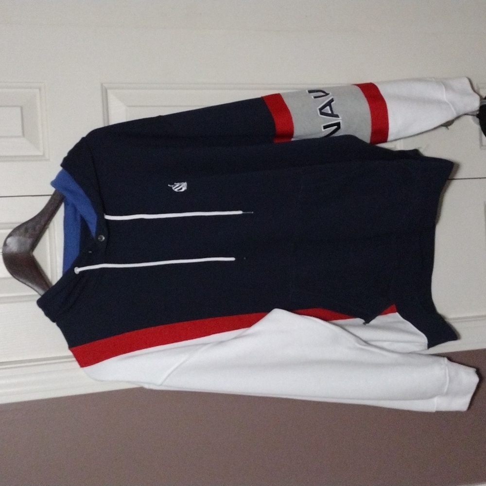 Nautica Large Mens Hoodie Sweatshirt Navy, Red, White, Gray
